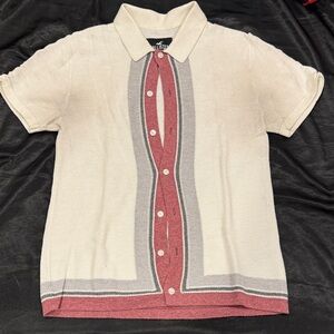 Hollister Cream and Red Polo Shirt